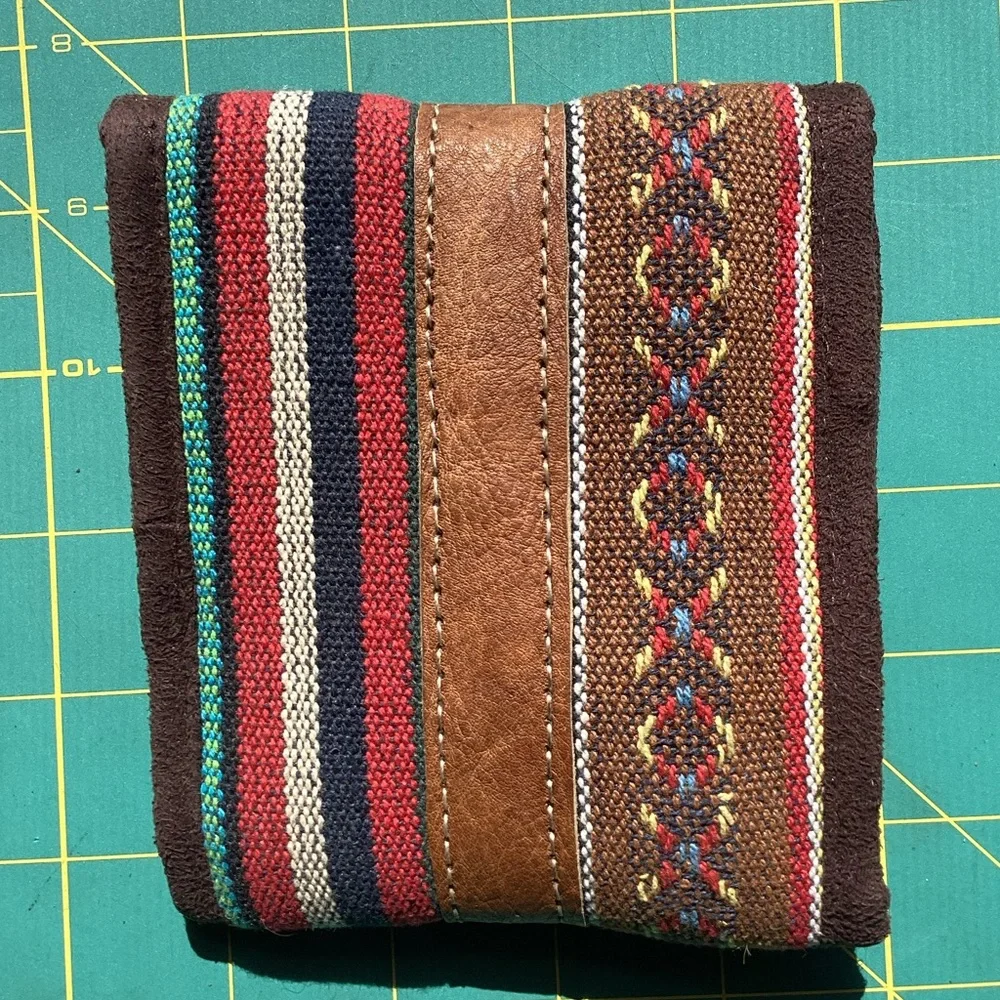 New Guatemalan Import Leather Suede Fabric Wallet Boho Travel Hippie Gifts Art
